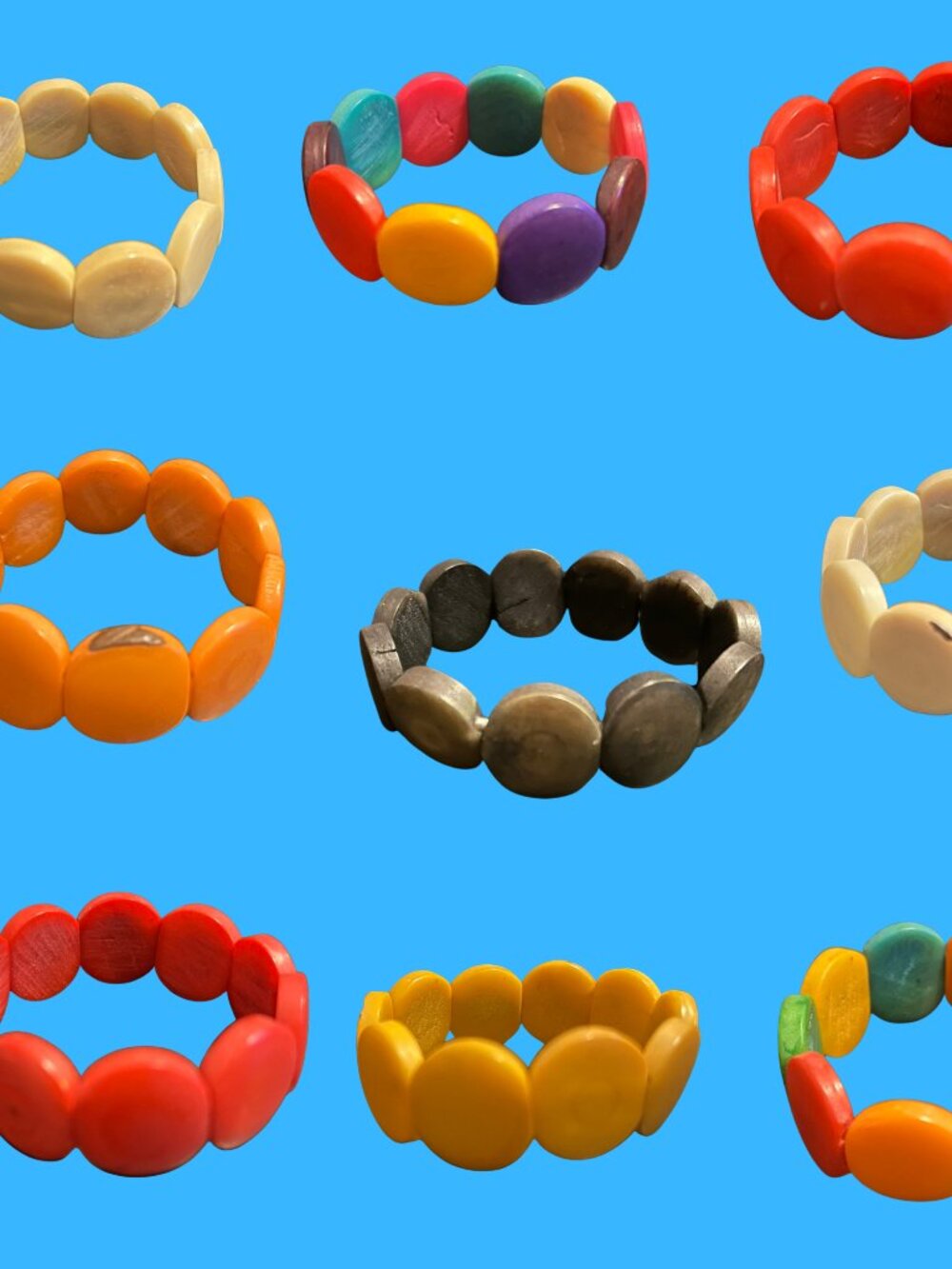 Tagua Nut Bracelet Eco Boho Stackable Stretch Bracelet Colorful Jewelry